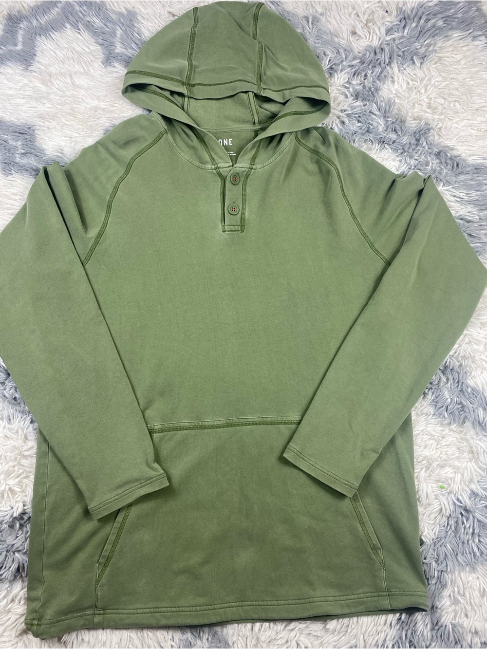Rhone Bolinas Hoodie Mens M Olive Green Henley Button Hooded Sweatshirt 100596